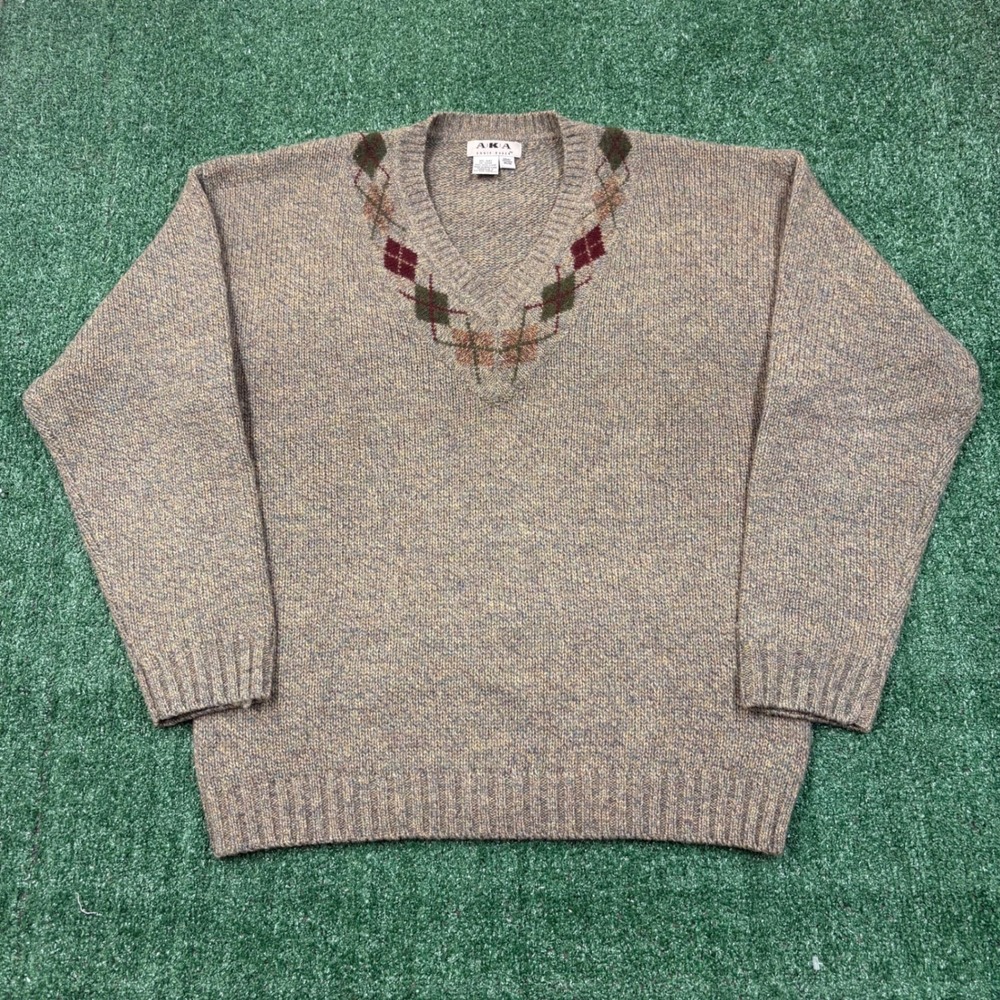 Vintage 90's Eddie Bauer AKA Wool Argyle V-Neck Sweater